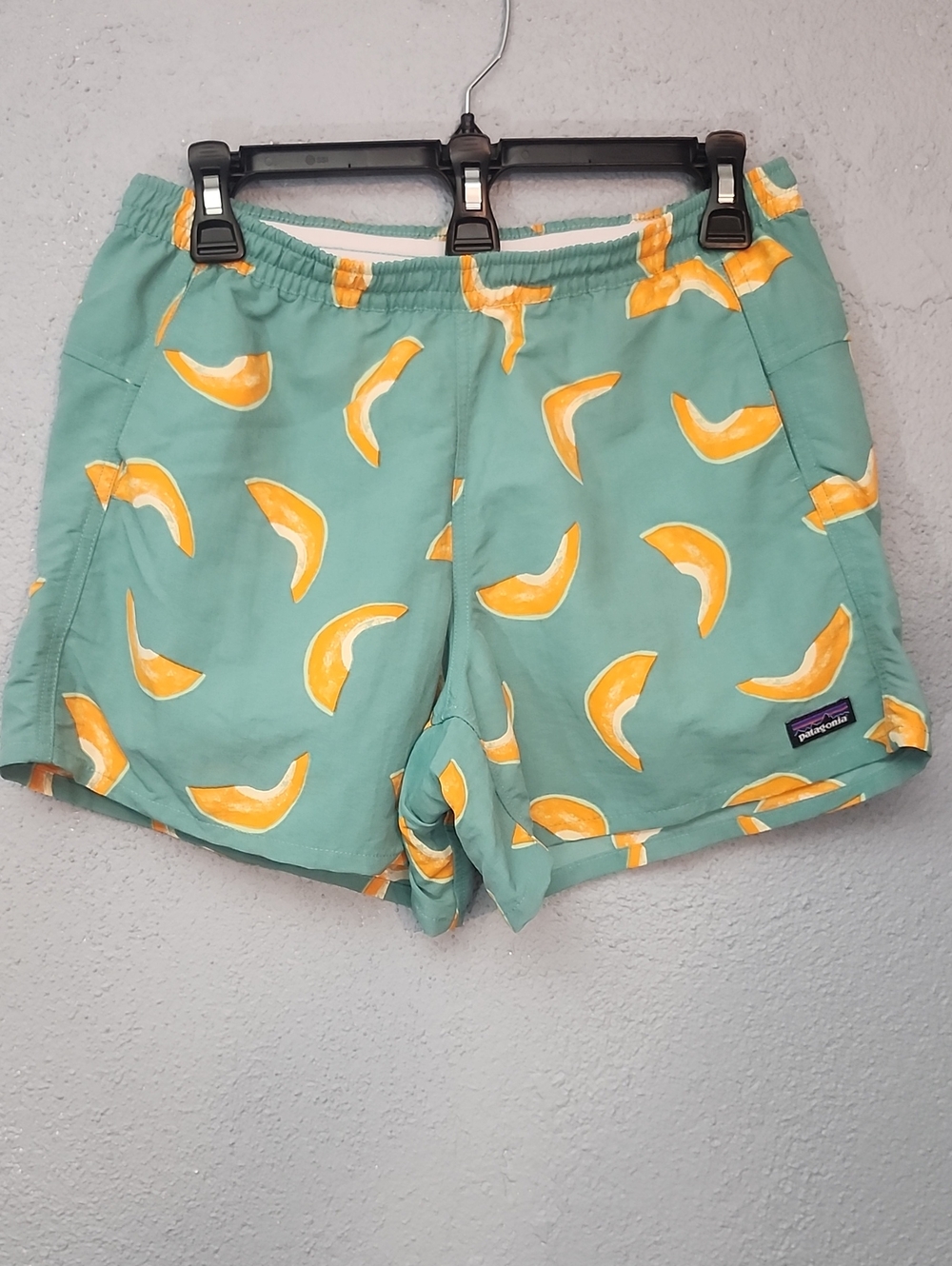 Patagonia Mint Green Shorts with Yellow Fruit Print